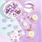 Schlüsselanhänger DIY-Set – Gänseblümchen, Pflaume, 89-teilig + Faden - PerlineBeads SA
