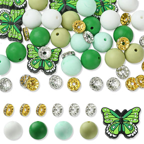 Schmetterling DIY Schmuck-Set Grün • Silikonperlen & Strass-Spacer • 45 Teile - PerlineBeads SA