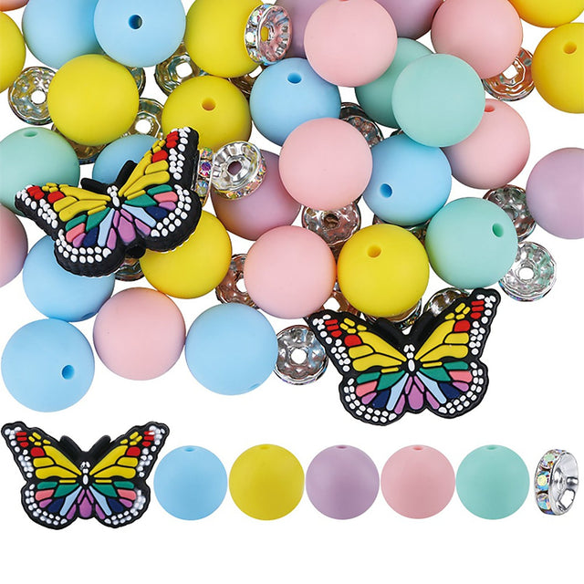 Schmetterling DIY Schmuck-Set Pastell • Silikonperlen & Strass-Spacer • Box mit 65 Teilen - PerlineBeads SA