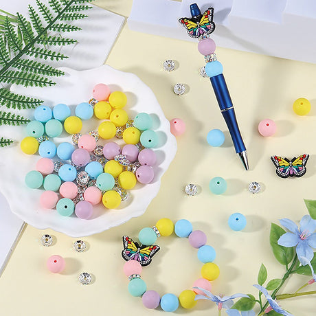 Schmetterling DIY Schmuck-Set Pastell • Silikonperlen & Strass-Spacer • Box mit 65 Teilen - PerlineBeads SA