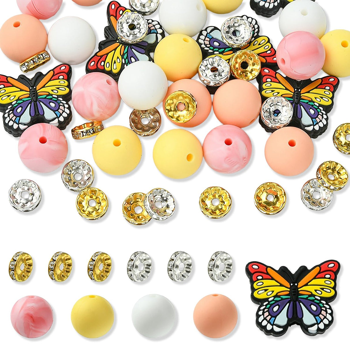 Schmetterling DIY Schmuck-Set • Silikonperlen & Strass-Spacer • 45 Teile - PerlineBeads SA