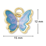 Schmetterlings-Anhänger Vergoldet • Blau-Lila Emaille mit Glitzereffekt • 15 x 12 mm - PerlineBeads SA