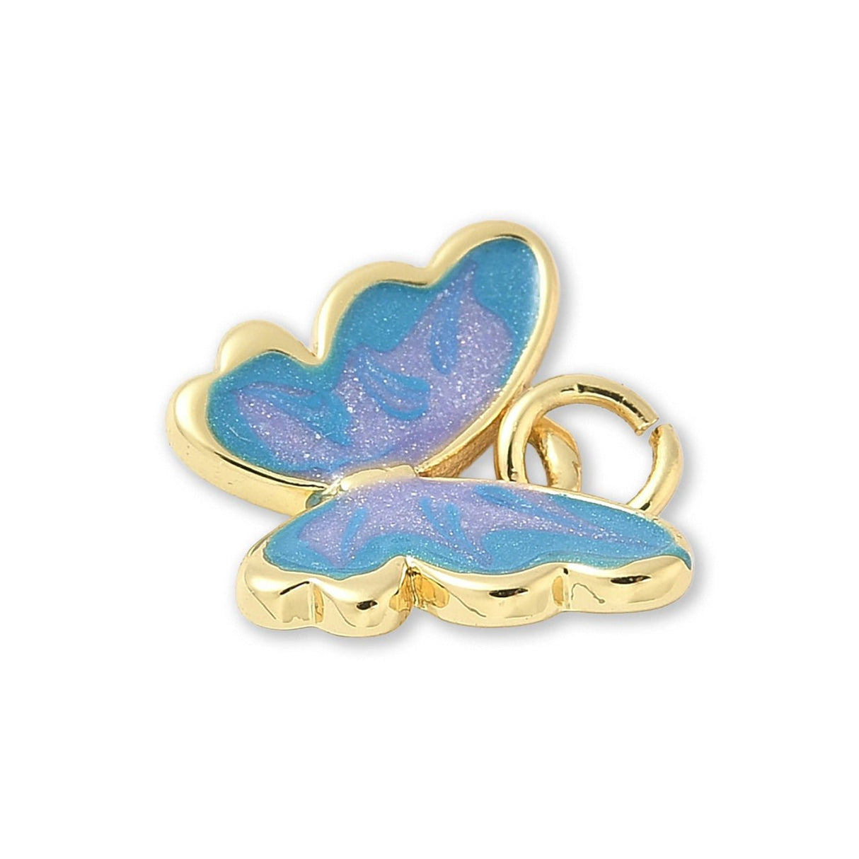 Schmetterlings-Anhänger Vergoldet • Blau-Lila Emaille mit Glitzereffekt • 15 x 12 mm - PerlineBeads SA
