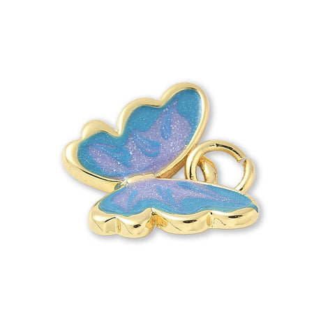 Schmetterlings-Anhänger Vergoldet • Blau-Lila Emaille mit Glitzereffekt • 15 x 12 mm - PerlineBeads SA