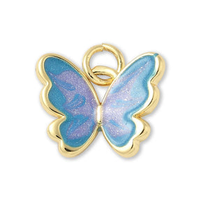 Schmetterlings-Anhänger Vergoldet • Blau-Lila Emaille mit Glitzereffekt • 15 x 12 mm - PerlineBeads SA