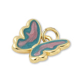 Schmetterlings-Anhänger Vergoldet • Türkis-Rosa Emaille mit Glitzereffekt • 15 x 12 mm - PerlineBeads SA