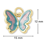 Schmetterlings-Anhänger Vergoldet • Türkis-Rosa Emaille mit Glitzereffekt • 15 x 12 mm - PerlineBeads SA