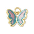 Schmetterlings-Anhänger Vergoldet • Türkis-Rosa Emaille mit Glitzereffekt • 15 x 12 mm - PerlineBeads SA