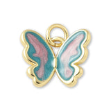 Schmetterlings-Anhänger Vergoldet • Türkis-Rosa Emaille mit Glitzereffekt • 15 x 12 mm - PerlineBeads SA