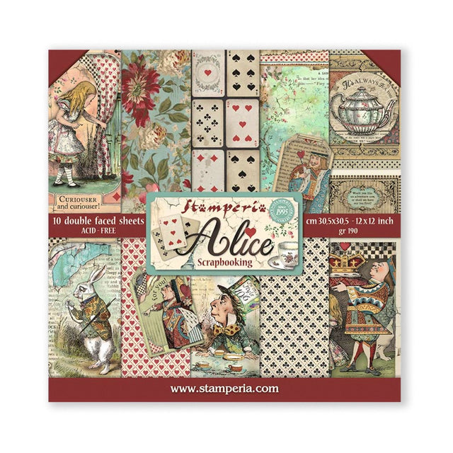 Scrapbook - Block "Alice in Wonderland" - Double Face - 10 Seiten - 30,5 x 30,5 cm (12 x 12 inch) - PerlineBeads SA