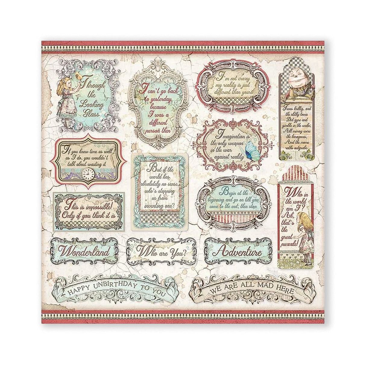 Scrapbook - Block "Alice Through the Looking Glass" - Double Face - 10 Seiten - 20,3 x 20,3 (8x8 inch) - PerlineBeads SA