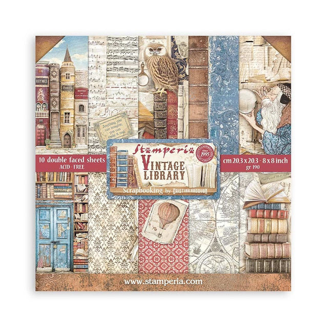 Scrapbook - Block "Vintage Library" - Double Face - 10 Seiten - 20,3 x 20,3 (8x8 inch) - PerlineBeads SA