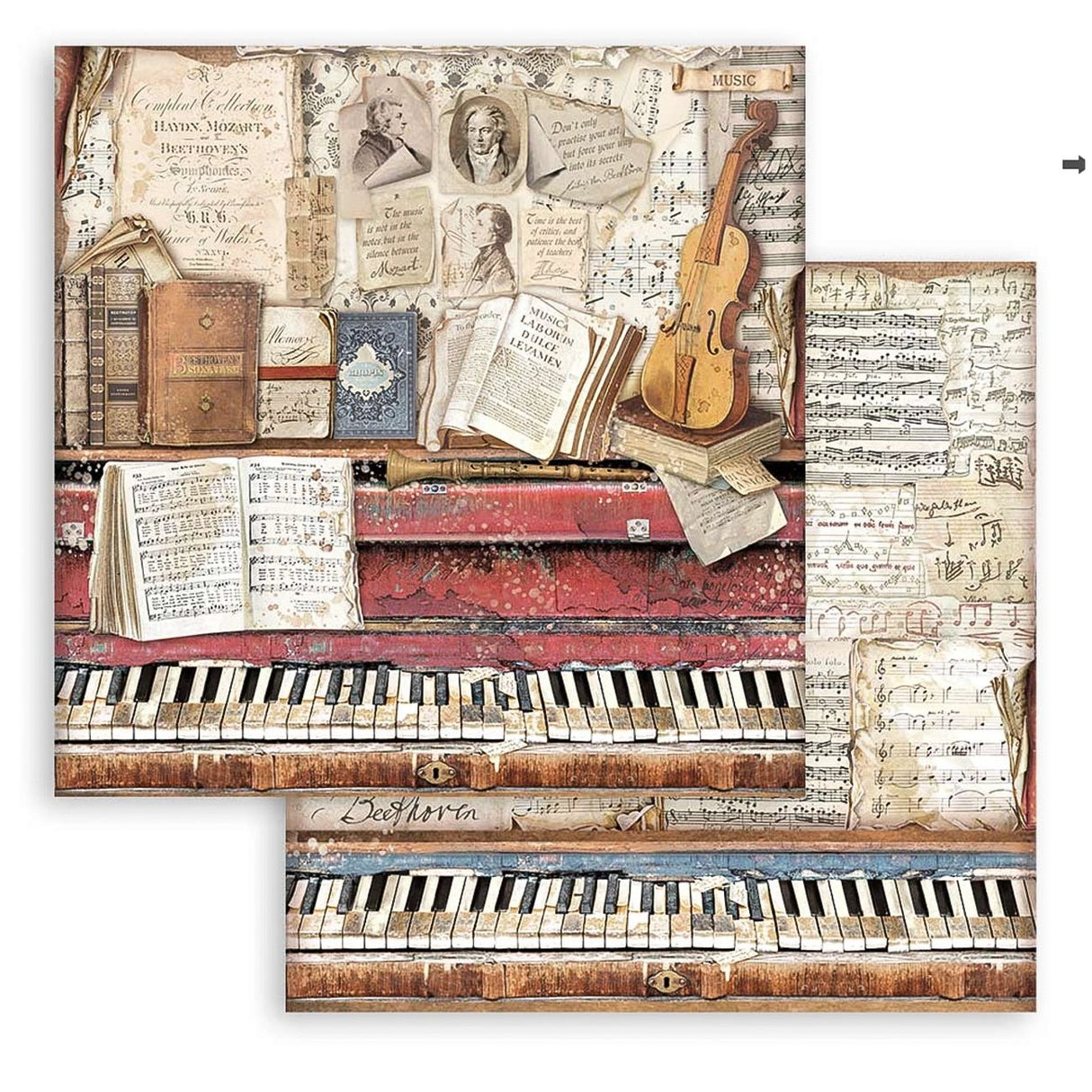 Scrapbook - Block "Vintage Library" - Double Face - 10 Seiten - 30,5 x 30,5 cm (12 x 12 inch) - PerlineBeads SA