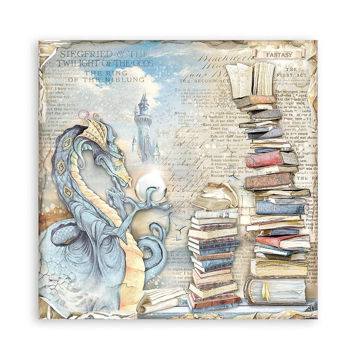 Scrapbook - Block "Vintage Library" - Double Face - 10 Seiten - 30,5 x 30,5 cm (12 x 12 inch) - PerlineBeads SA