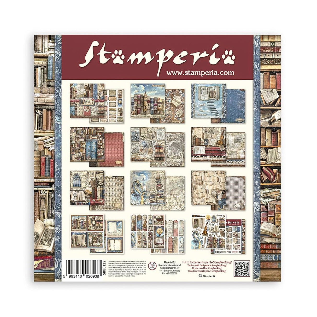 Scrapbook - Block "Vintage Library" - Double Face - 10 Seiten - 30,5 x 30,5 cm (12 x 12 inch) - PerlineBeads SA