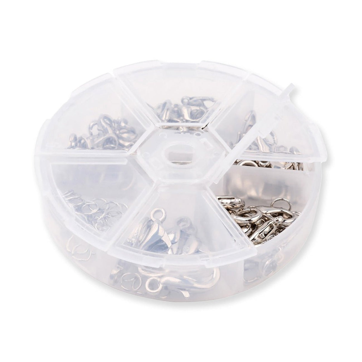 Set mit Karabinerverschlüsse und Biegeringe - Platinfarbe - PerlineBeads SA