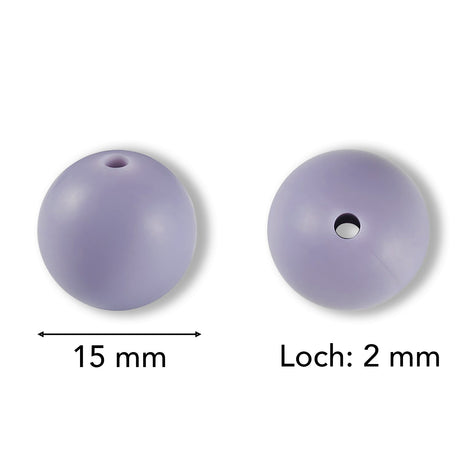 Silikon-Perle Rund • Lavender, 15mm - PerlineBeads SA