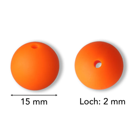 Silikon-Perle Rund • Orange, 15mm - PerlineBeads SA