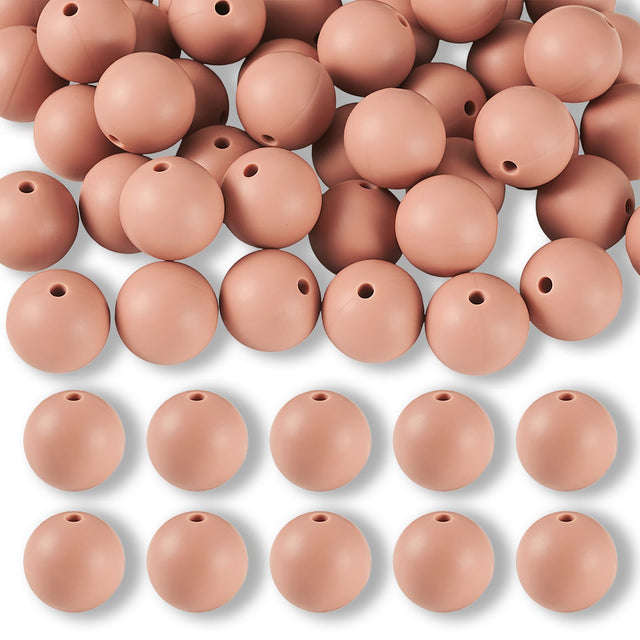 Silikon-Perle Rund • Rosy Brown, 15mm - PerlineBeads SA