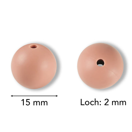 Silikon-Perle Rund • Rosy Brown, 15mm - PerlineBeads SA