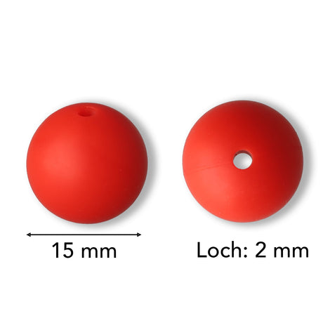 Silikon-Perle Rund • Rot, 15mm - PerlineBeads SA