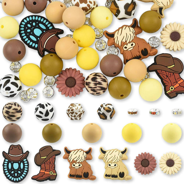 Silikon-Perlen Set • 50 Stück • 19 Cowboy-Motive - PerlineBeads SA