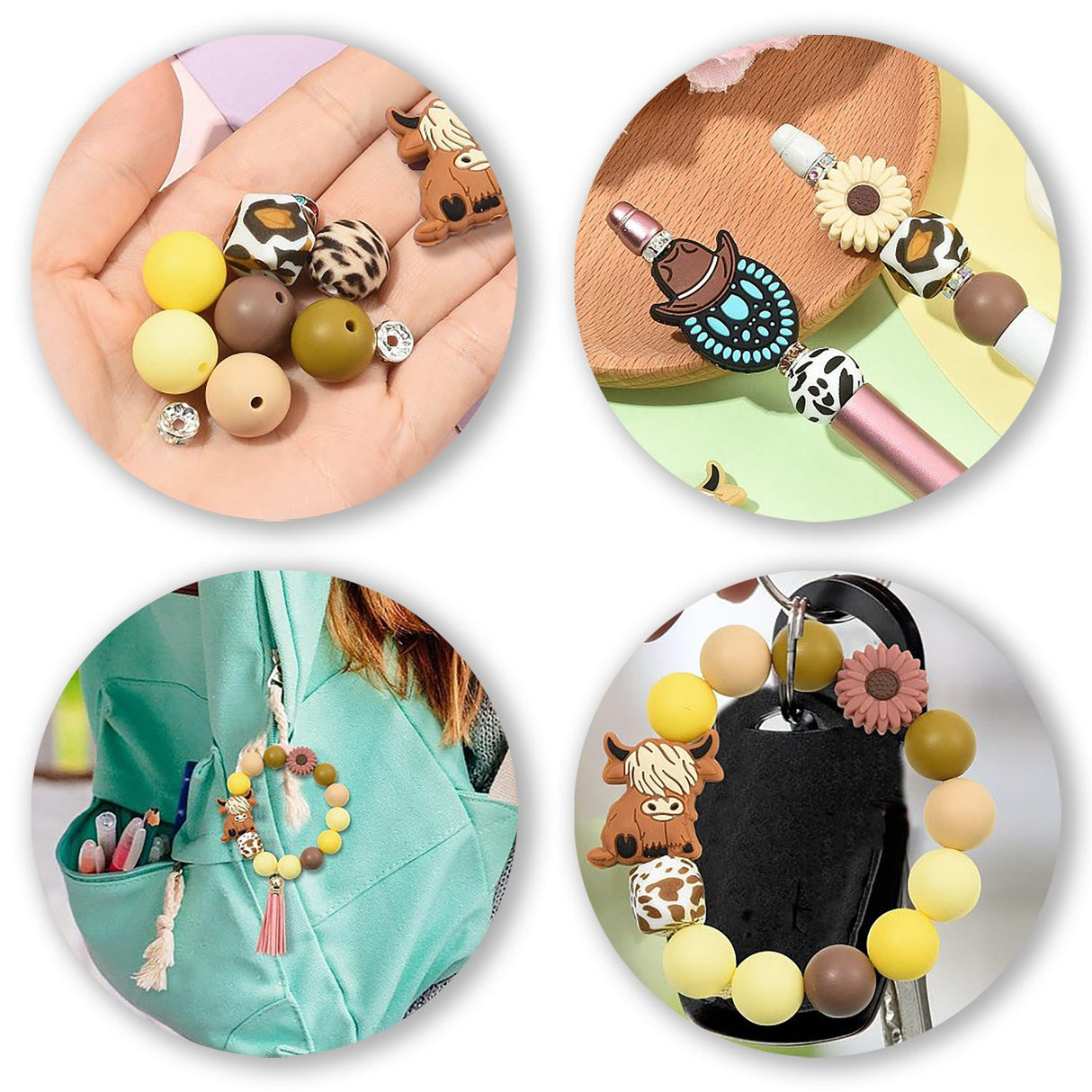 Silikon-Perlen Set • 50 Stück • 19 Cowboy-Motive - PerlineBeads SA