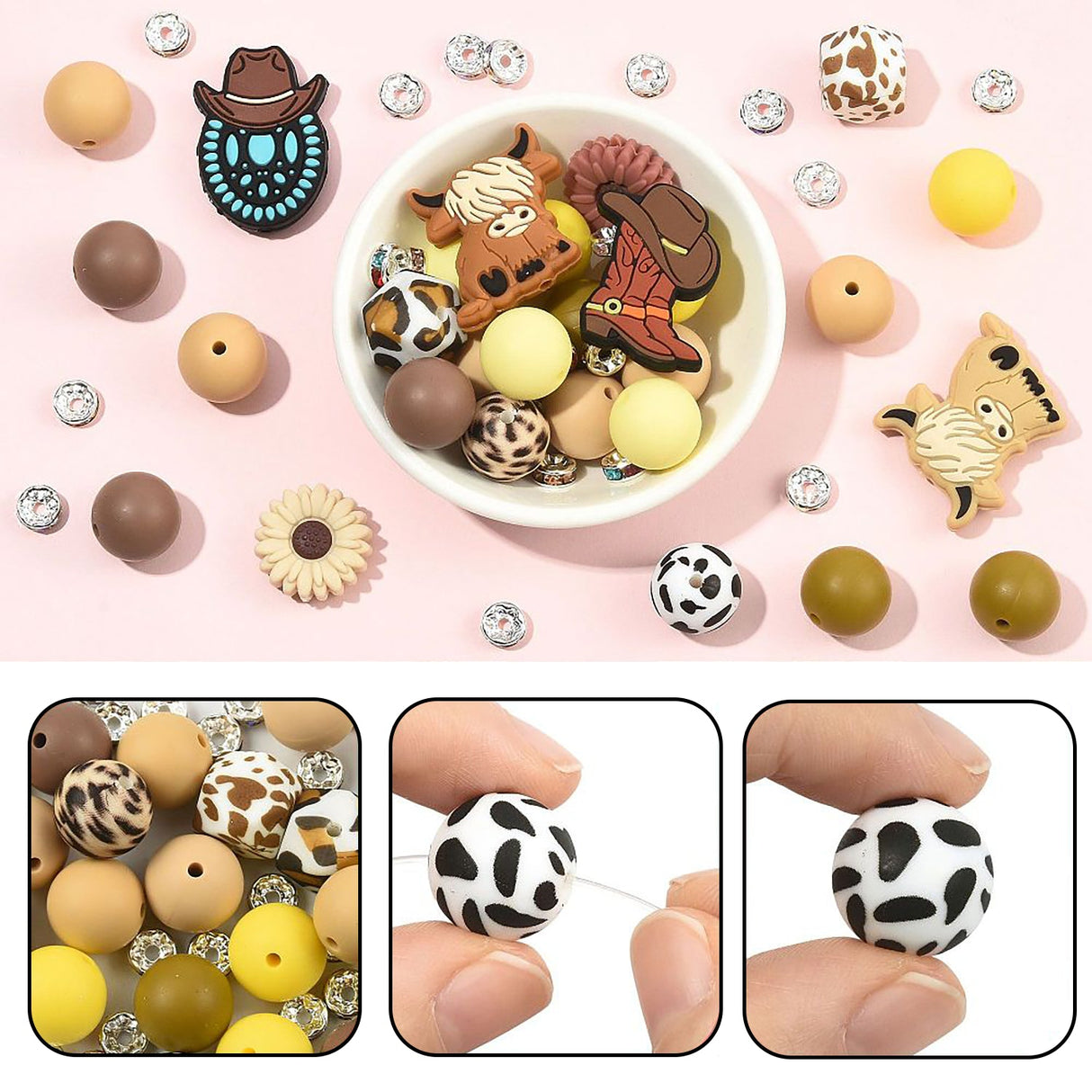 Silikon-Perlen Set • 50 Stück • 19 Cowboy-Motive - PerlineBeads SA