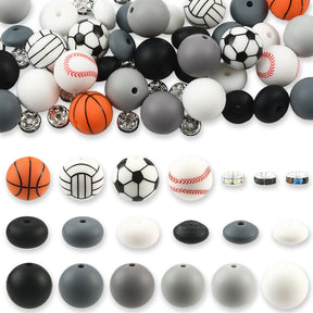 Silikon-Perlen Set • Sport-Motive • Fussball, Basketball, Volleyball & Baseball - PerlineBeads SA