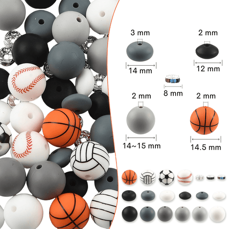 Silikon-Perlen Set • Sport-Motive • Fussball, Basketball, Volleyball & Baseball - PerlineBeads SA