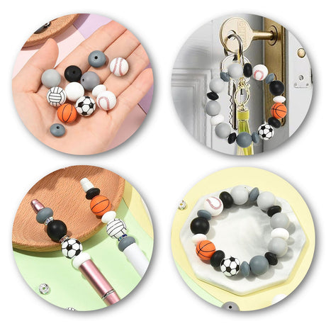 Silikon-Perlen Set • Sport-Motive • Fussball, Basketball, Volleyball & Baseball - PerlineBeads SA