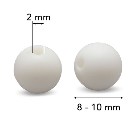 Silikonperlen rund, Weiss, 8–10 mm - PerlineBeads SA