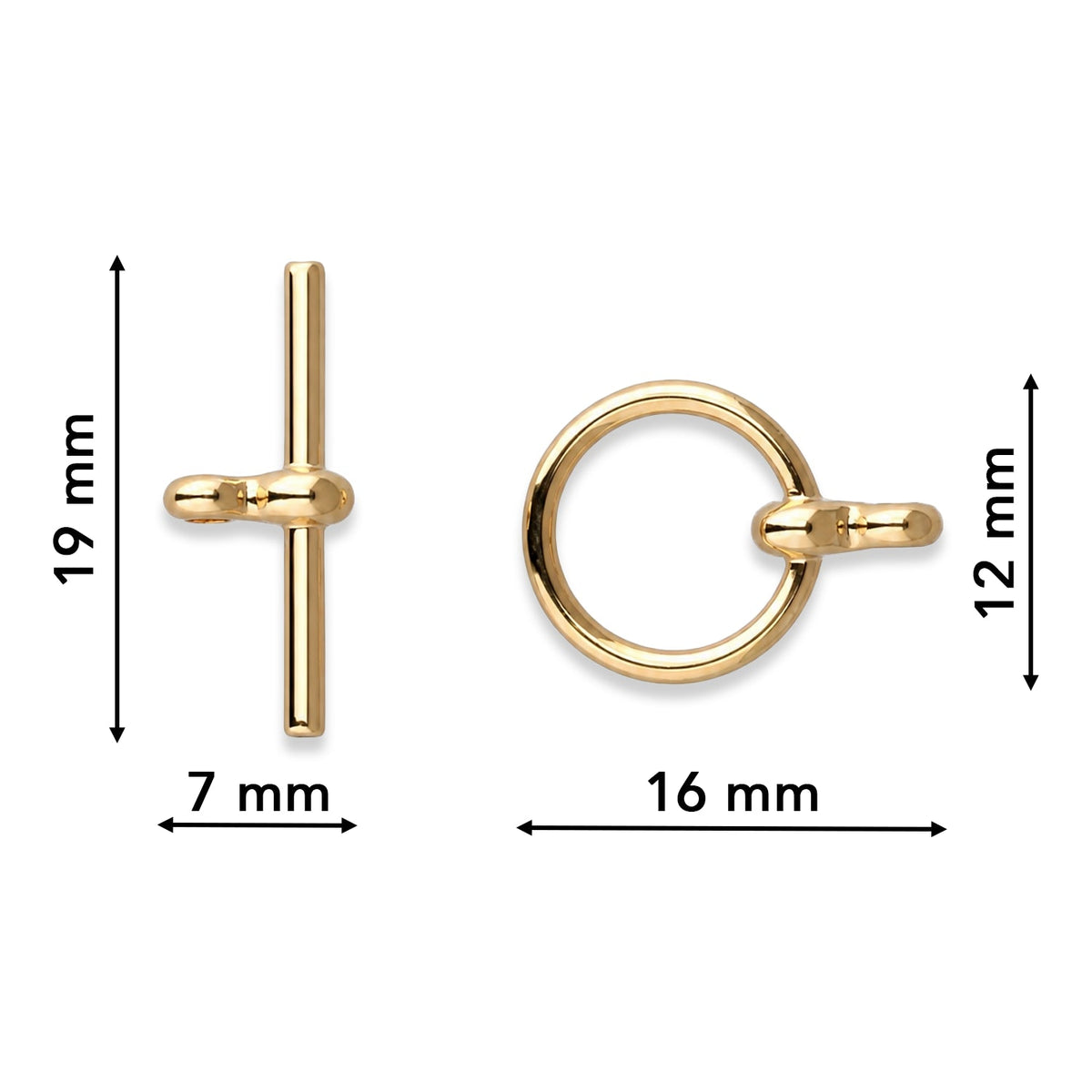 T-Bar-Verschluss rund • ∅ 12 mm • vergoldet • 2 Stk. - PerlineBeads SA