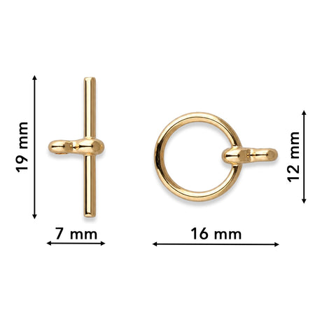 T-Bar-Verschluss rund • ∅ 12 mm • vergoldet • 2 Stk. - PerlineBeads SA