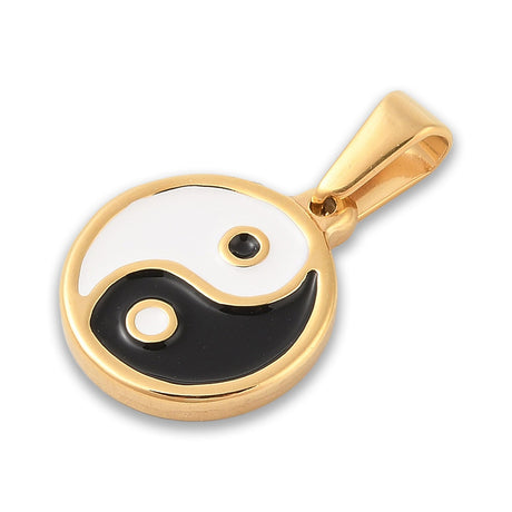Yin-Yang Anhänger • Edelstahl 304 goldfarben mit Emaille • 18.5x15.5mm - PerlineBeads SA