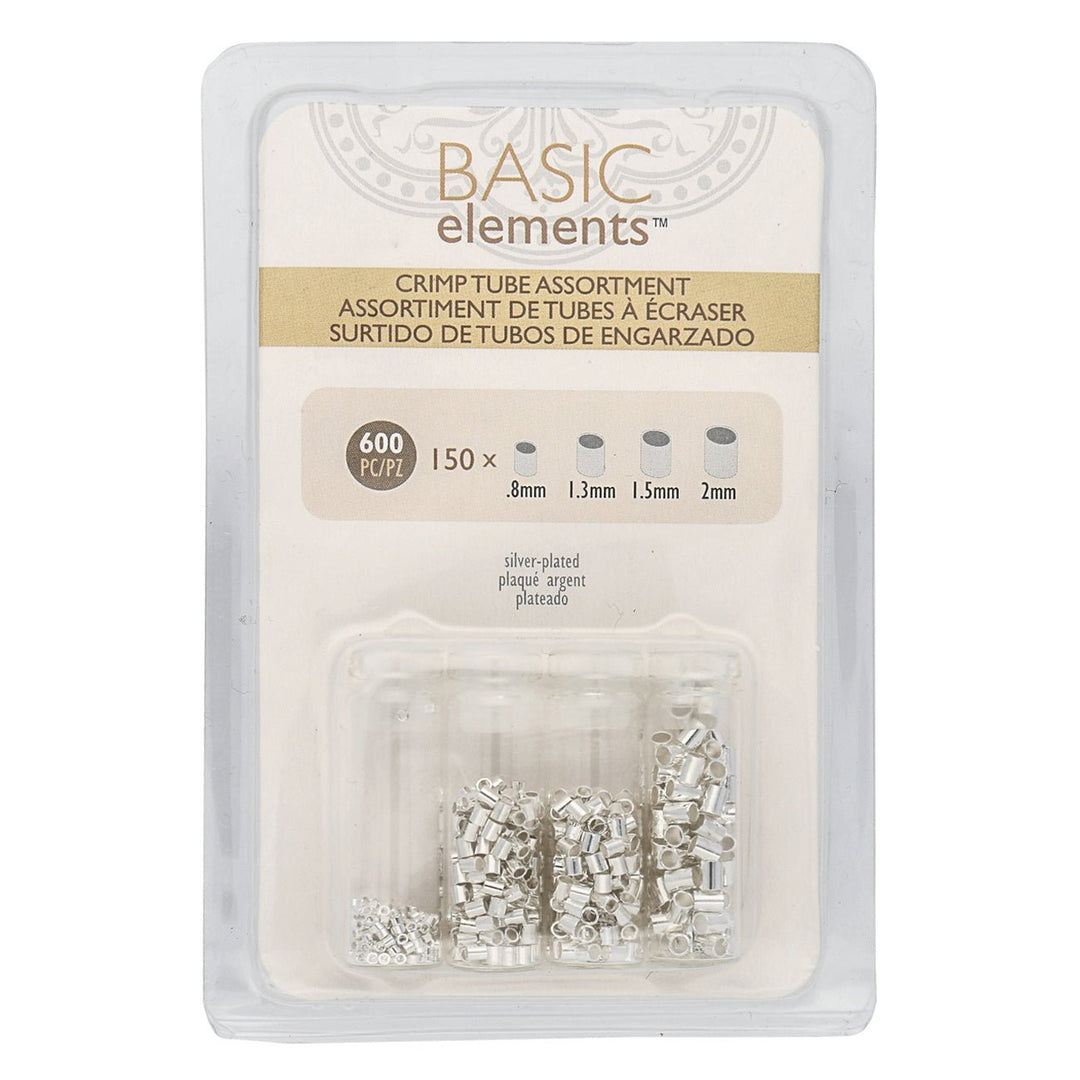 Basic Elements™ Quetschperlen (Rohr) – Sortiert - versilbert - PerlineBeads
