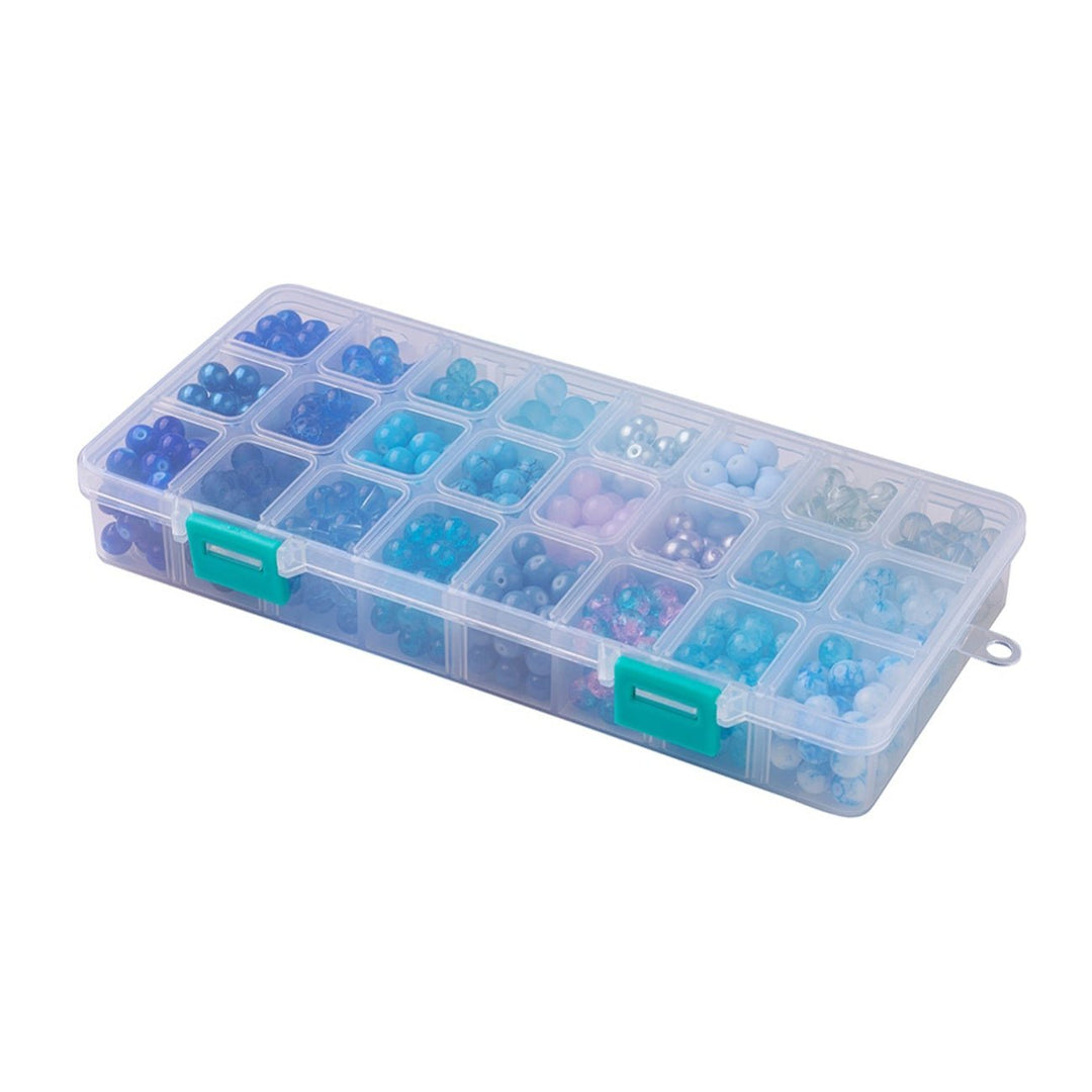 Box mit Sortiment von 24 runden Glasperlen 8 mm - Blue mix - PerlineBeads