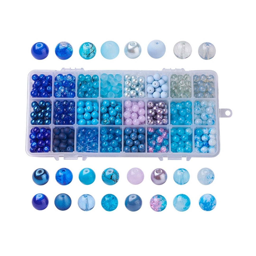 Box mit Sortiment von 24 runden Glasperlen 8 mm - Blue mix - PerlineBeads