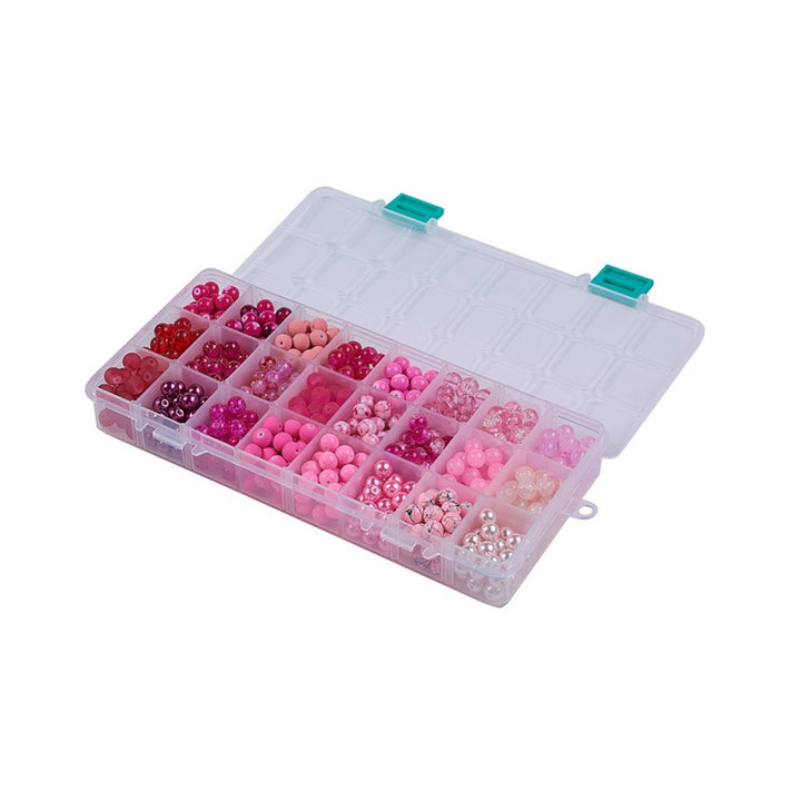 Box mit Sortiment von 24 runden Glasperlen 8 mm - Pink mix - PerlineBeads
