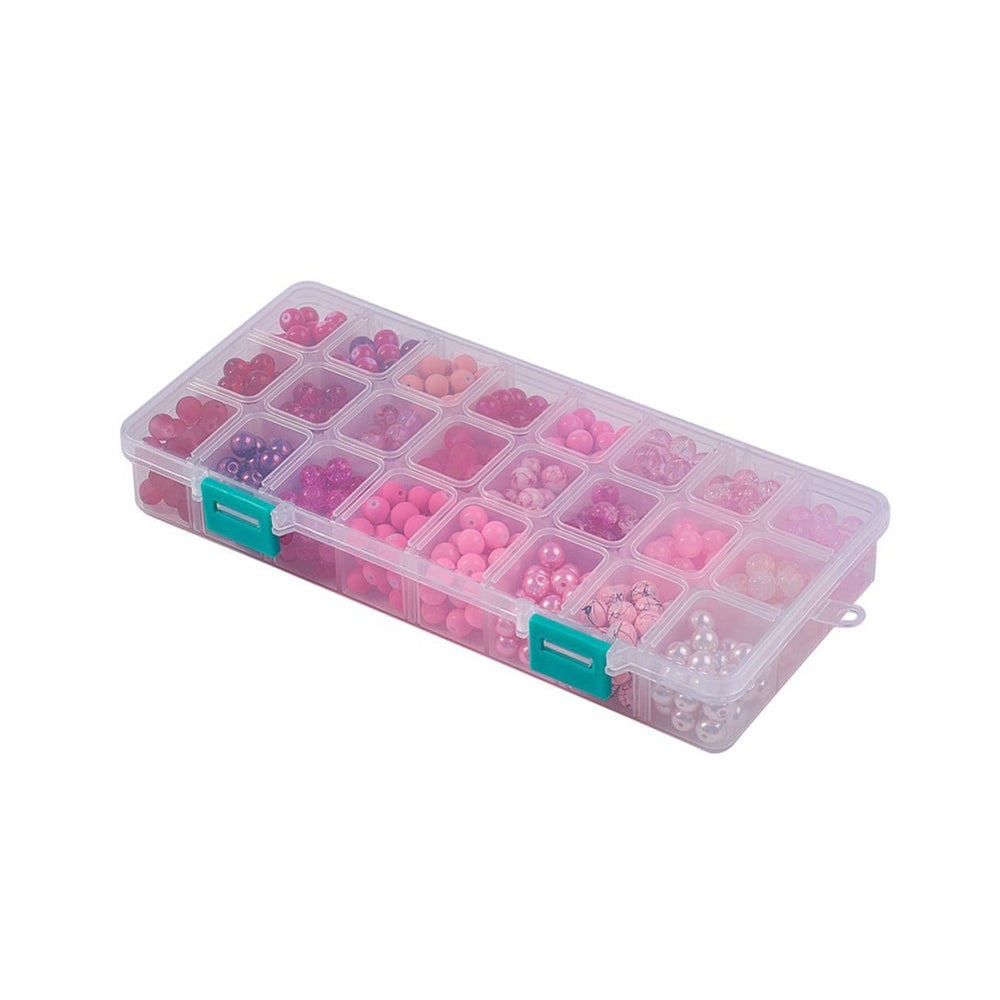 Box mit Sortiment von 24 runden Glasperlen 8 mm - Pink mix - PerlineBeads