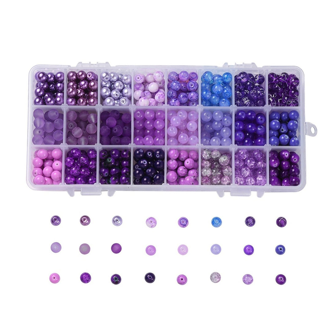 Box mit Sortiment von 24 runden Glasperlen 8 mm - Purple mix - PerlineBeads