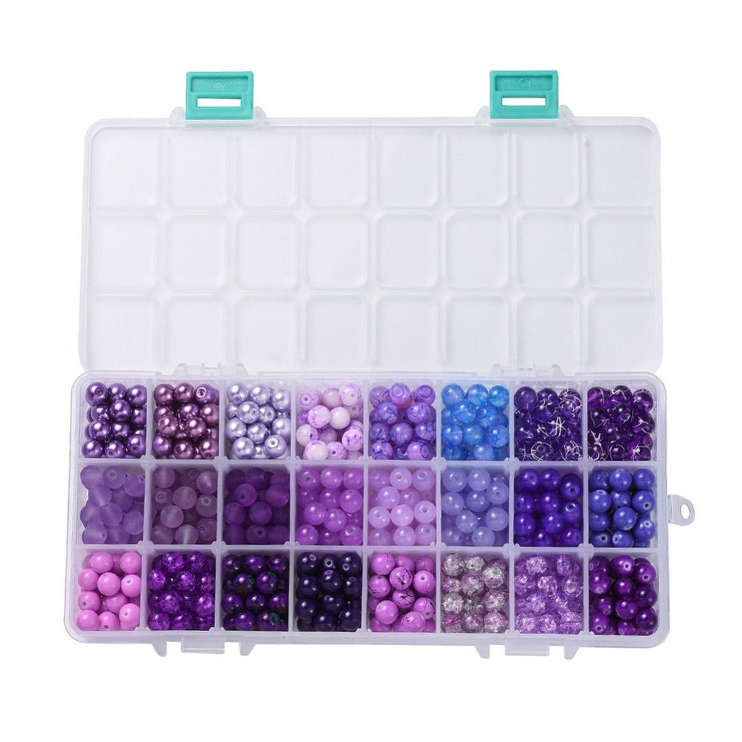 Box mit Sortiment von 24 runden Glasperlen 8 mm - Purple mix - PerlineBeads