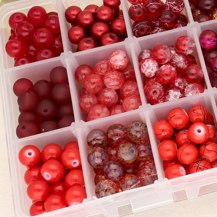 Box mit Sortiment von 24 runden Glasperlen 8 mm - Red mix - PerlineBeads