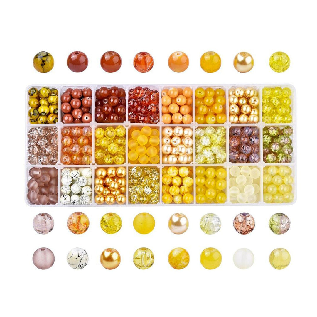 Box mit Sortiment von 24 runden Glasperlen 8 mm - Yellow mix - PerlineBeads