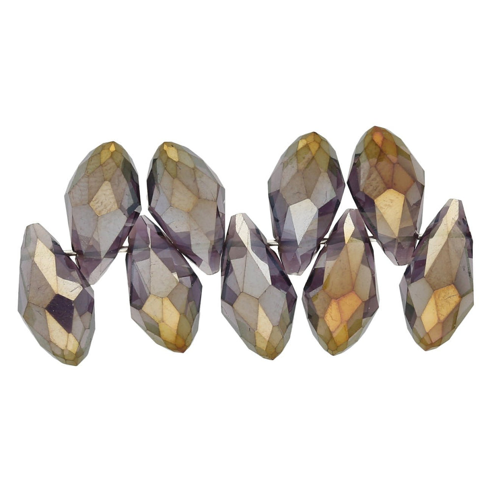 Briolettes Glasperlen mit seitlichem Loch 12x6 mm - Amethyst/Gold - PerlineBeads