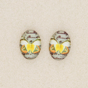 Cabochon aus Glas, oval , 18 x 13 mm, Motiv Schmetterling - PerlineBeads