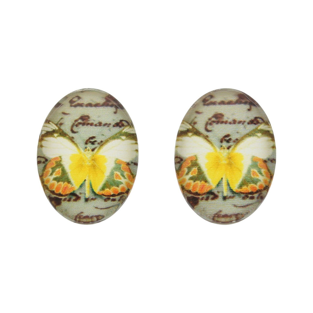 Cabochon aus Glas, oval , 18 x 13 mm, Motiv Schmetterling - PerlineBeads