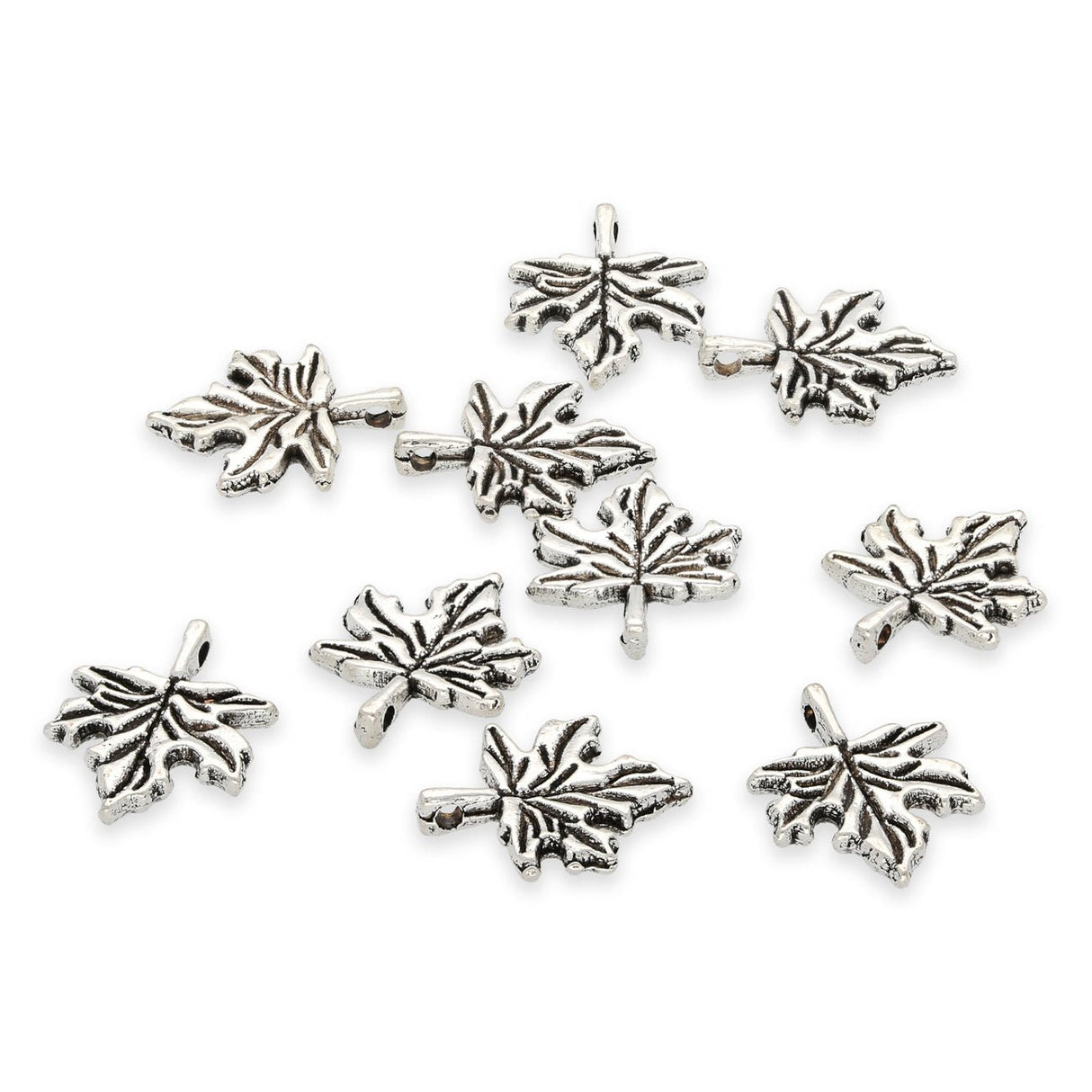 Charm-Anhänger Ahornblatt, Farbe antik Silber - PerlineBeads