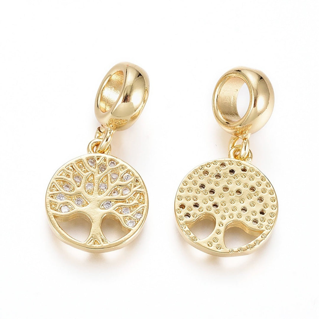 Charm-Anhänger Baum des Lebens mit Zirkonia, Farbe Gold - PerlineBeads
