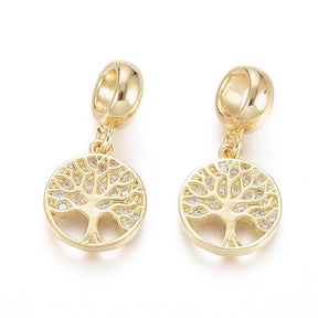 Charm-Anhänger Baum des Lebens mit Zirkonia, Farbe Gold - PerlineBeads